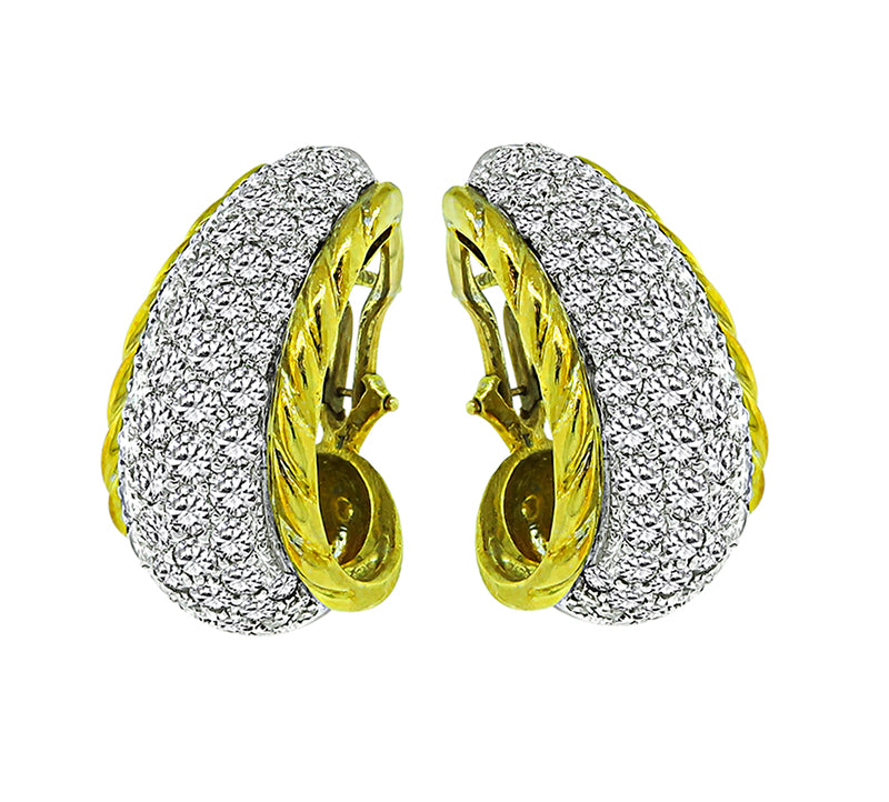 Estate 4.00ct Diamond 14k Yellow and White Gold Earrings