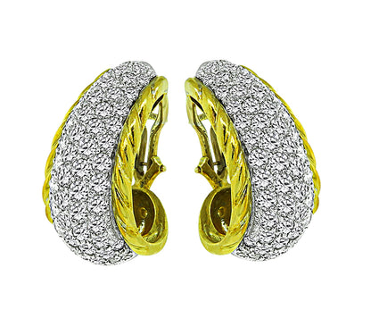 Estate 4.00ct Diamond 14k Yellow and White Gold Earrings