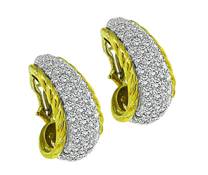 Estate 4.00ct Diamond 14k Yellow and White Gold Earrings