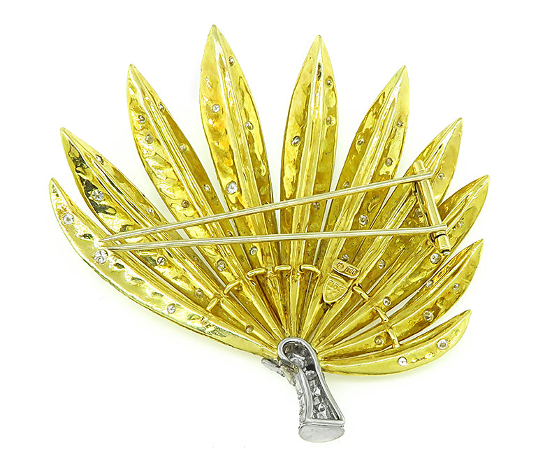 Estate 1.80ct Diamond Gold Fan Pin