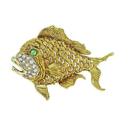 Estate 0.50ct Diamond 18k Gold Fish Pin