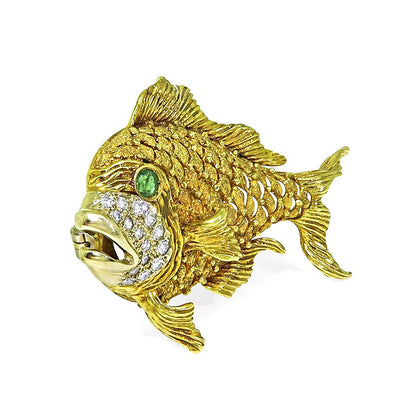 Estate 0.50ct Diamond 18k Gold Fish Pin