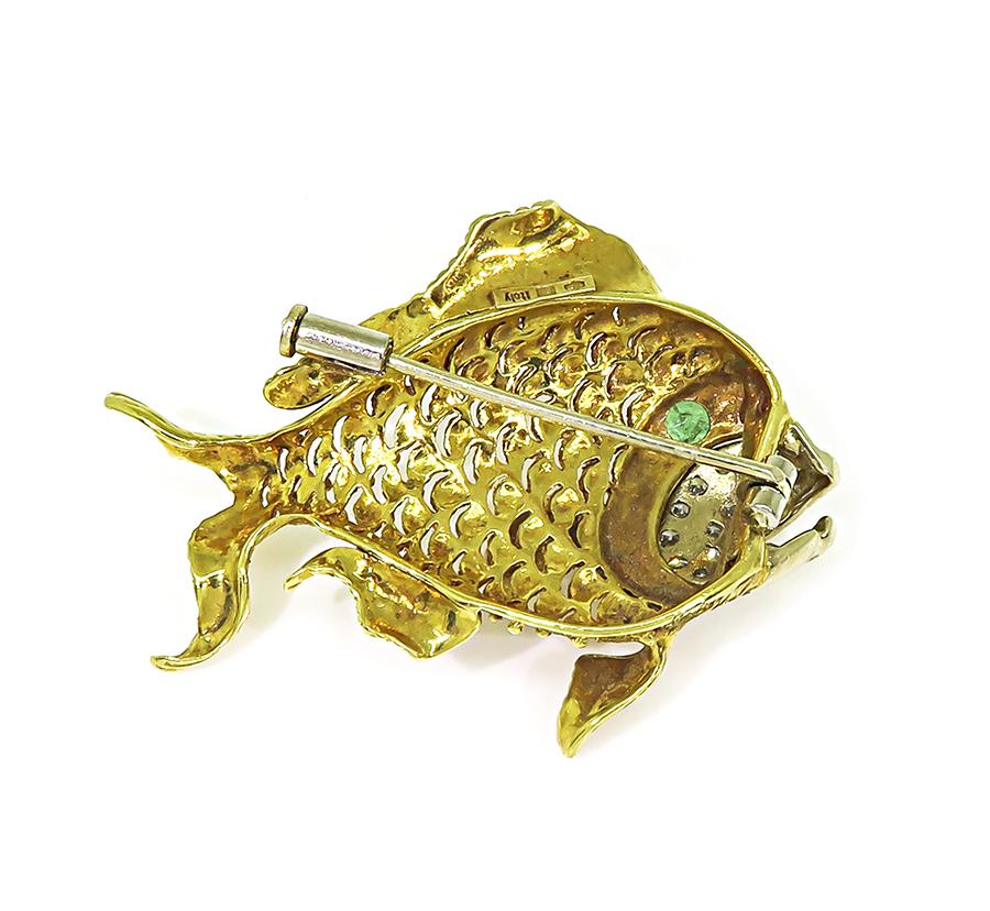 Estate 0.50ct Diamond 18k Gold Fish Pin