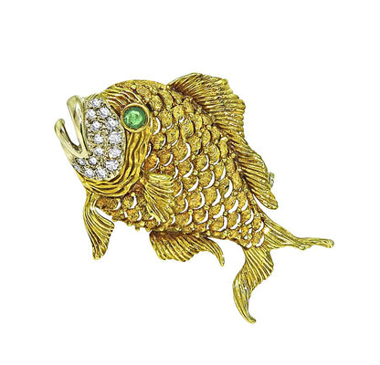Estate 0.50ct Diamond 18k Gold Fish Pin