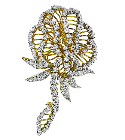 Estate 11.00ct Diamond Gold Flower Pin