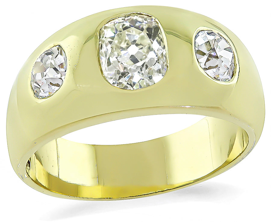 Vintage 1.22ct Light Fancy Yellow Diamond 0.80ct Diamond Gypsy Ring