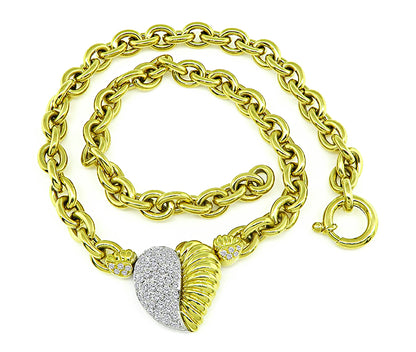 Estate 2.00ct Diamond Gold Heart Necklace