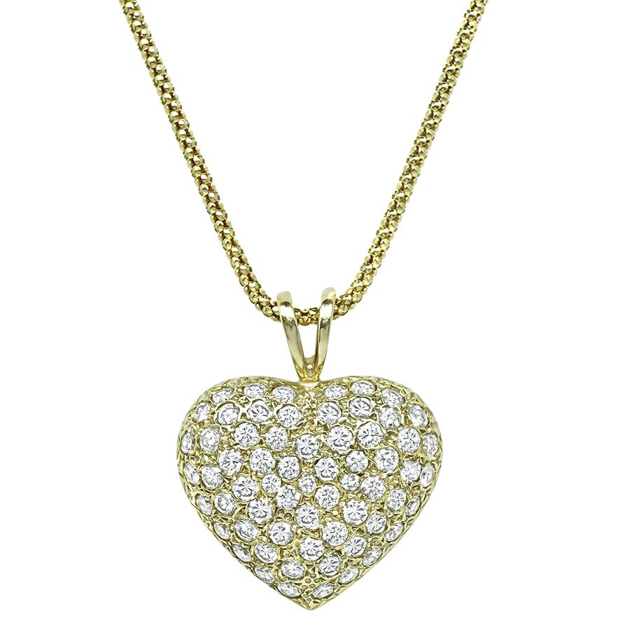 Estate 3.00ct Diamond Heart Pendant Necklace
