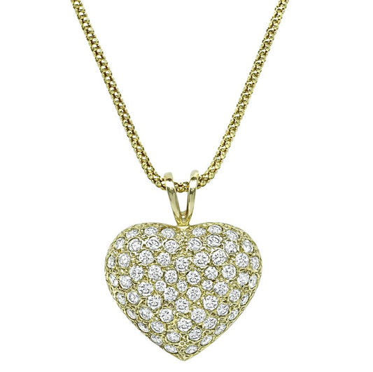 Estate 3.00ct Diamond Heart Pendant Necklace