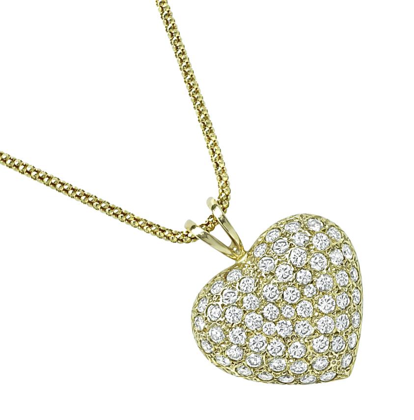 Estate 3.00ct Diamond Heart Pendant Necklace