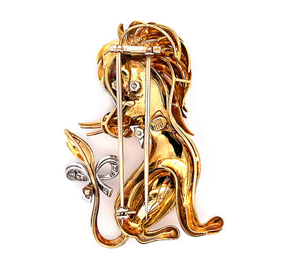 Estate Diamond Ruby Onyx Gold Lion Pin