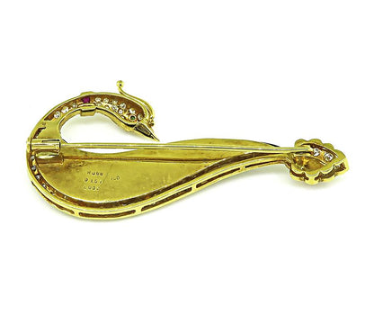 Estate 1.51ct Diamond 0.68ct Ruby Onyx 18k Yellow Gold Peacock Pin