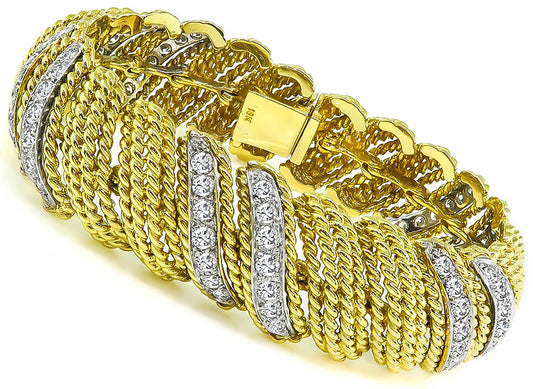 Vintage 6.00ct Round Cut Diamond 18k Yellow Gold Platinum Bracelet