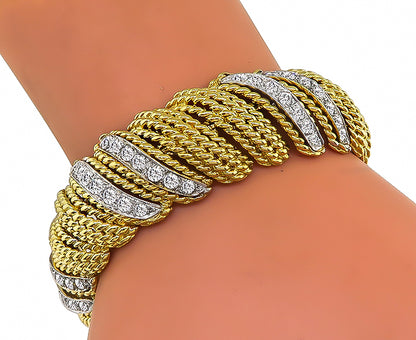 Vintage 6.00ct Round Cut Diamond 18k Yellow Gold Platinum Bracelet