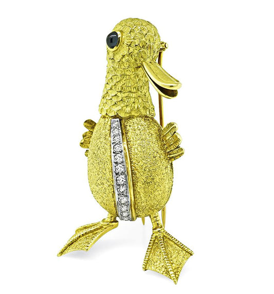 Diamond Sapphire Gold Platypus Pin