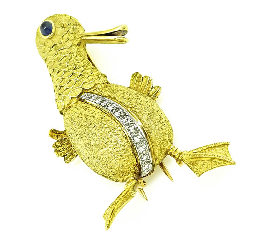 Diamond Sapphire Gold Platypus Pin