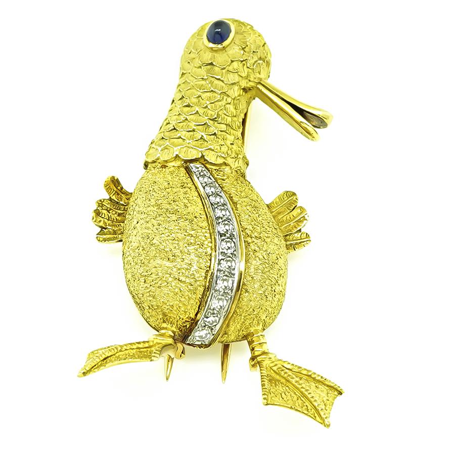 Diamond Sapphire Gold Platypus Pin
