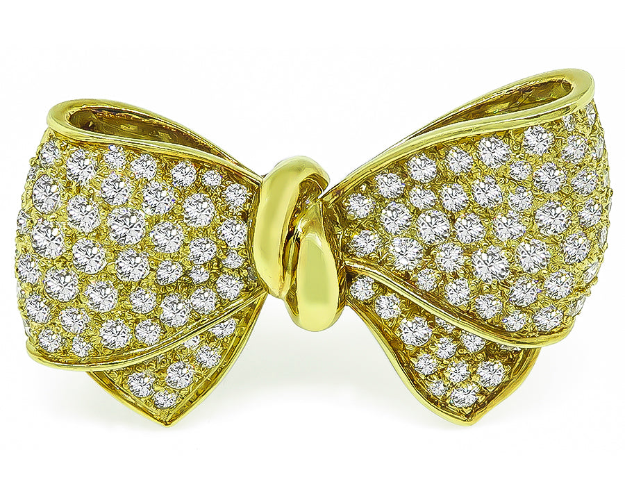 Estate 5.00ct Diamond Gold Bow Pin