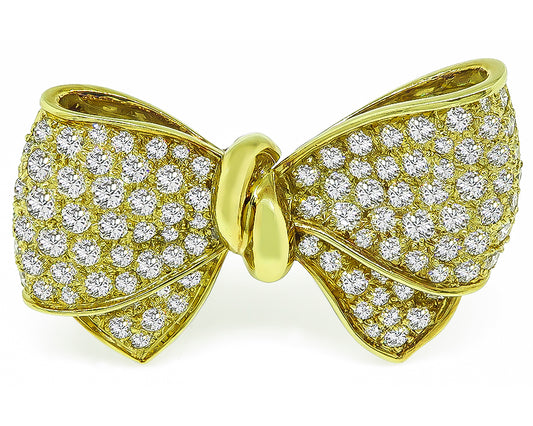 Estate 5.00ct Diamond Gold Bow Pin