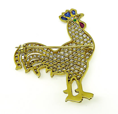 Estate 4.50ct Diamond Gold Rooster Pin