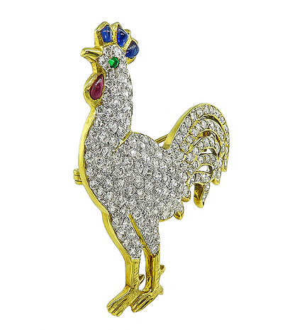 Estate 4.50ct Diamond Gold Rooster Pin