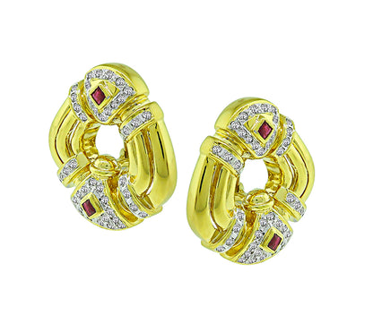 Estate Diamond Ruby Gold Earrings