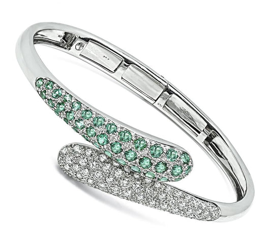 Estate 1.50ct Diamond Green Sapphire Gold Bangle