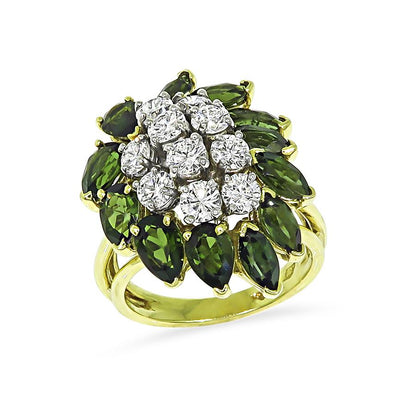 Estate 1.50ct Diamond 4.00ct Green Tourmaline 18k Gold Ring