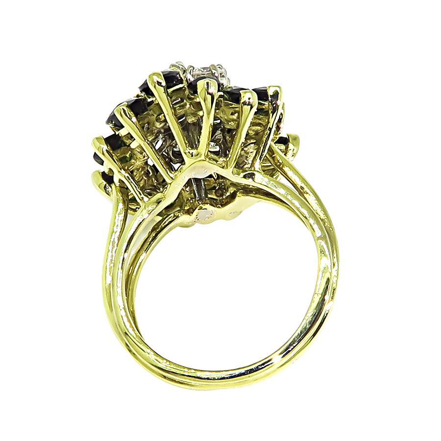 Estate 1.50ct Diamond 4.00ct Green Tourmaline 18k Gold Ring
