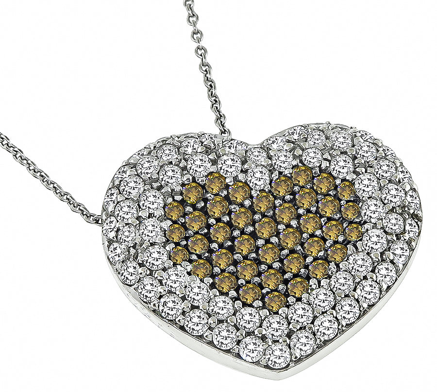 3.00ct White Diamond 1.75ct Natural Fancy Brown Diamond Heart Pendant Necklace