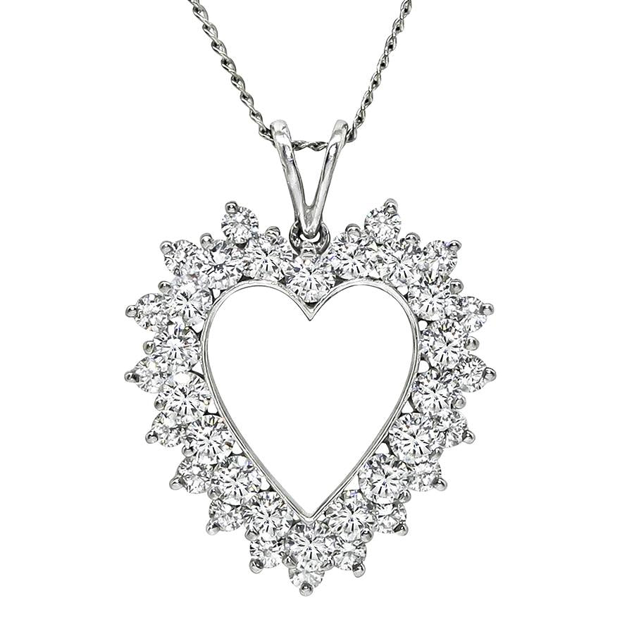 Estate 2.00ct Diamond 14k White Gold Heart Pendant Necklace