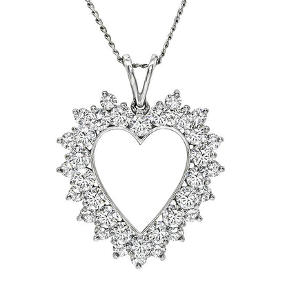 Estate 2.00ct Diamond 14k White Gold Heart Pendant Necklace