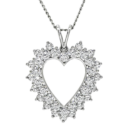 Estate 2.00ct Diamond 14k White Gold Heart Pendant Necklace