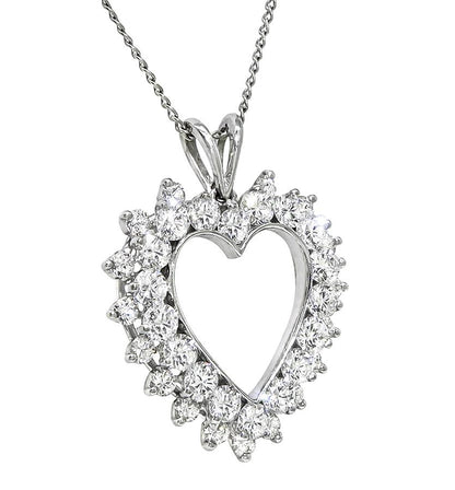 Estate 2.00ct Diamond 14k White Gold Heart Pendant Necklace