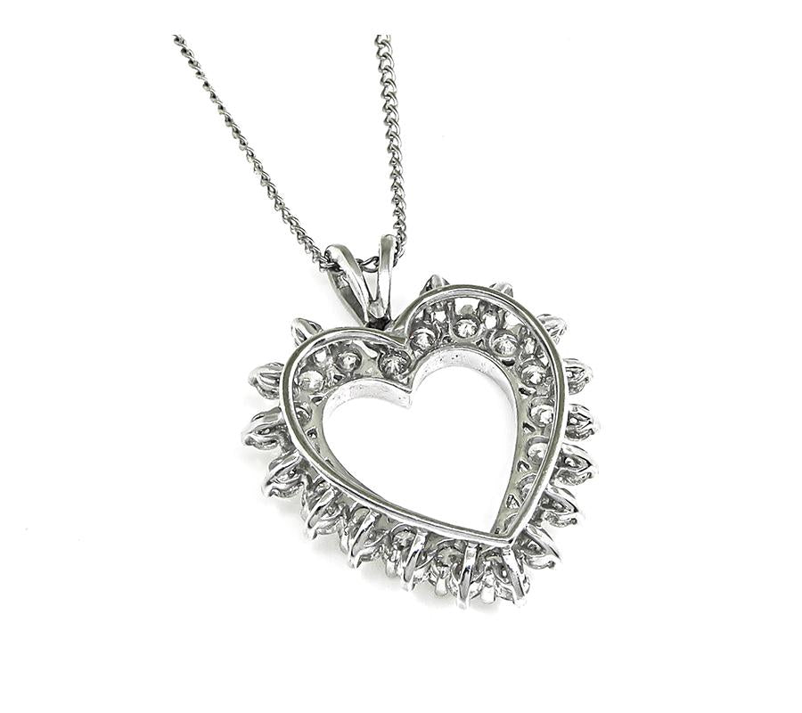 Estate 2.00ct Diamond 14k White Gold Heart Pendant Necklace