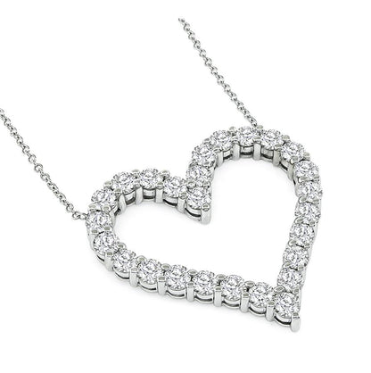 Estate 2.00ct Diamond 14k White Gold Open Heart Pendant Necklace