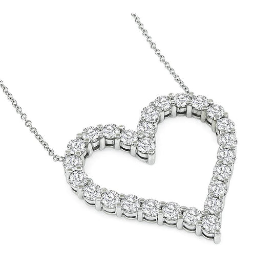 Estate 2.00ct Diamond 14k White Gold Open Heart Pendant Necklace