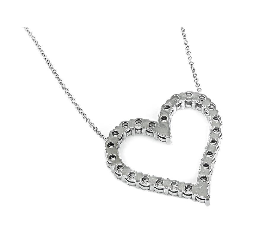 Estate 2.00ct Diamond 14k White Gold Open Heart Pendant Necklace