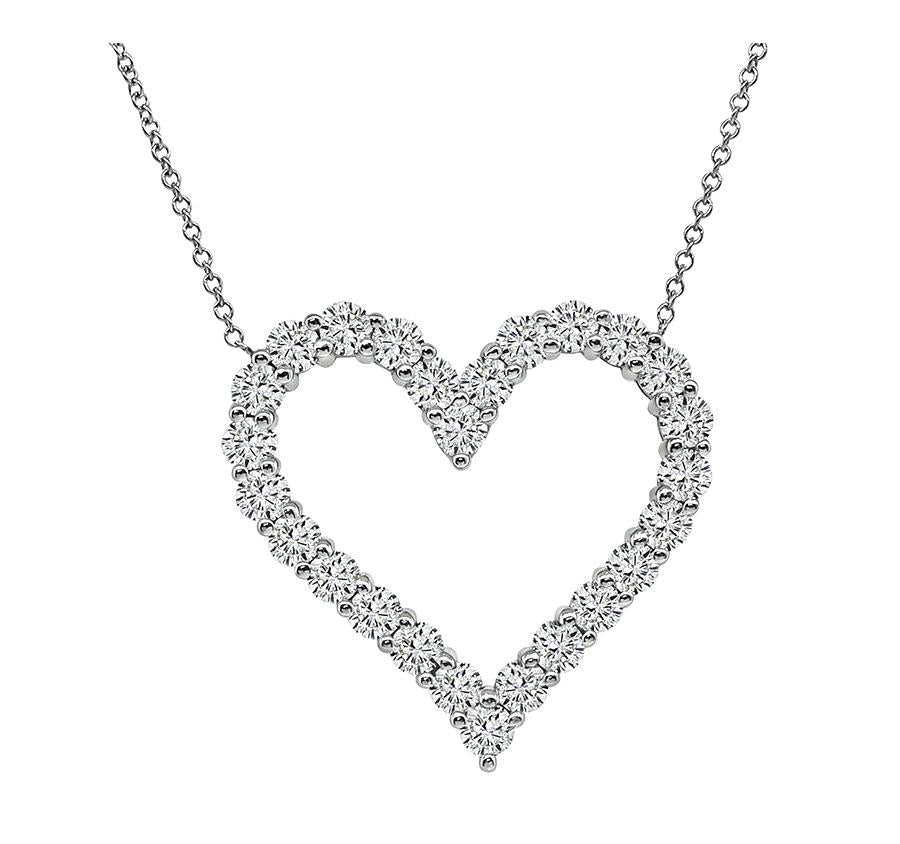 Estate 2.00ct Diamond 14k White Gold Open Heart Pendant Necklace