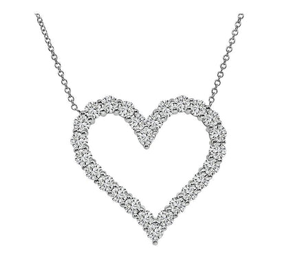 Estate 2.00ct Diamond 14k White Gold Open Heart Pendant Necklace