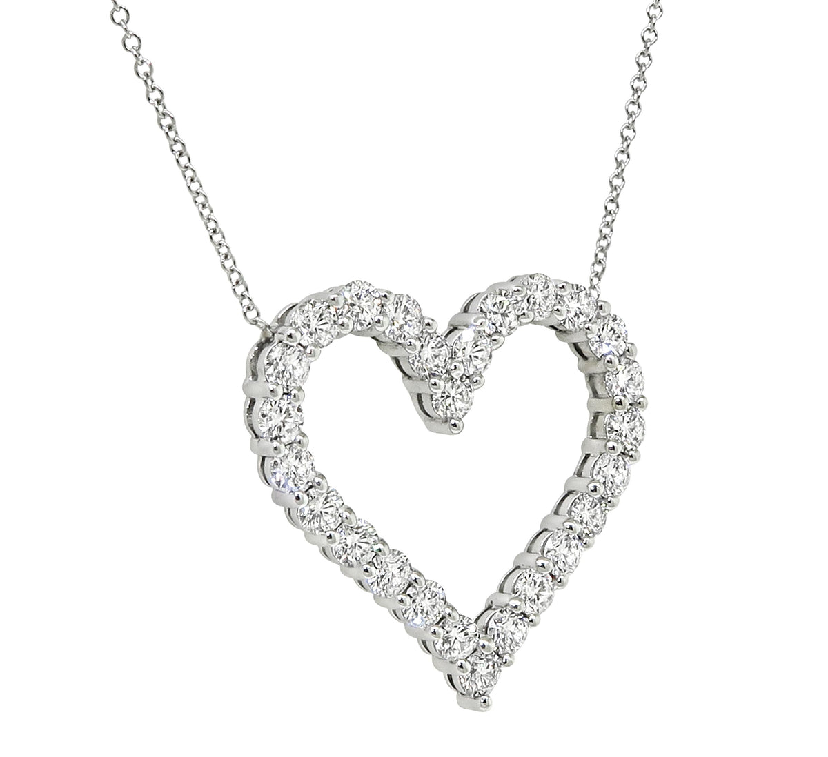 Estate 2.00ct Diamond 14k White Gold Open Heart Pendant Necklace