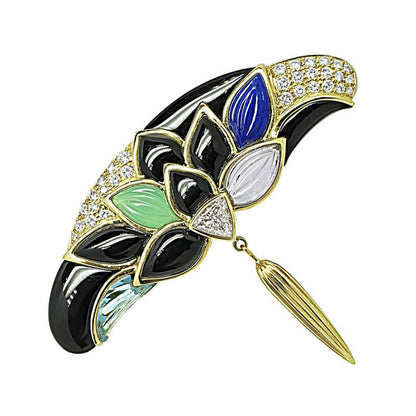 Estate Multi Color Gemstone 1.50ct Diamond Gold Pin