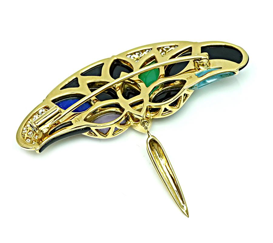 Estate Multi Color Gemstone 1.50ct Diamond Gold Pin