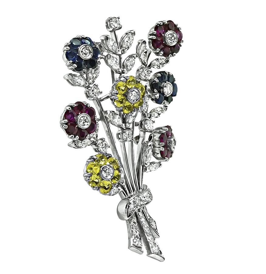 1.00ct Diamond 1.00ct Ruby 1.25ct Blue and Yellow Sapphire Pin