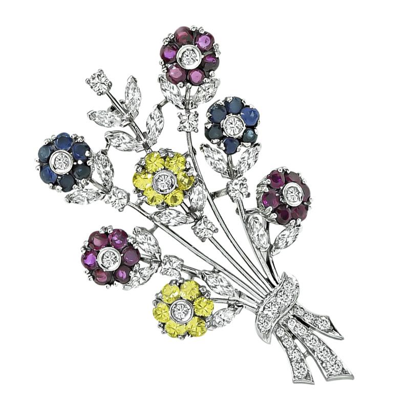 1.00ct Diamond 1.00ct Ruby 1.25ct Blue and Yellow Sapphire Pin