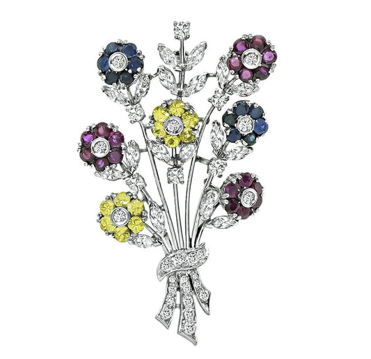 1.00ct Diamond 1.00ct Ruby 1.25ct Blue and Yellow Sapphire Pin