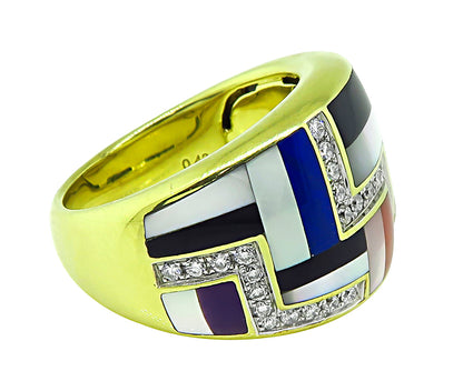 Estate 0.43ct Diamond Multi Gemstone Inlay Gold Ring