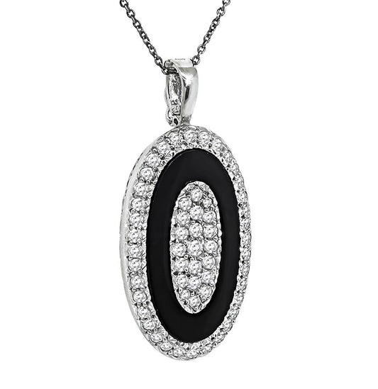 Estate 1.75ct Diamond Onyx 14k White Gold Pendant