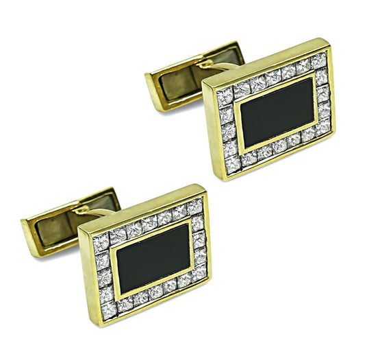 Estate 1.60ct Diamond Onyx Gold Cufflinks