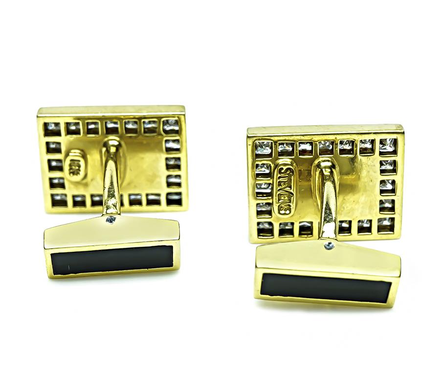 Estate 1.60ct Diamond Onyx Gold Cufflinks